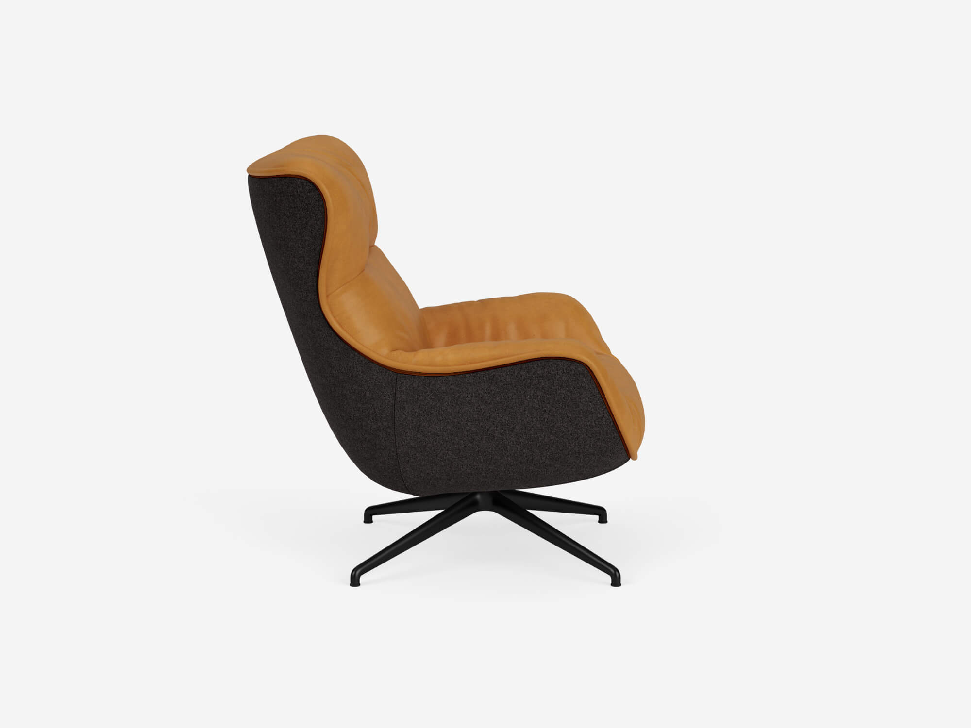 Brown leather lounge chair side view